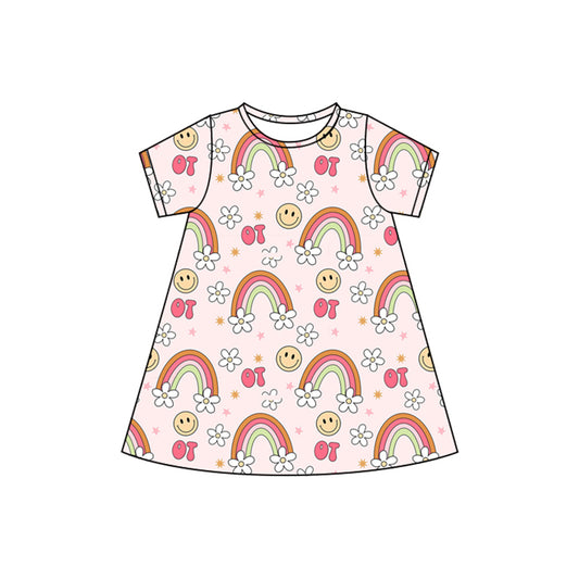 pre -order rainbow flowers print girl dress GSD2478