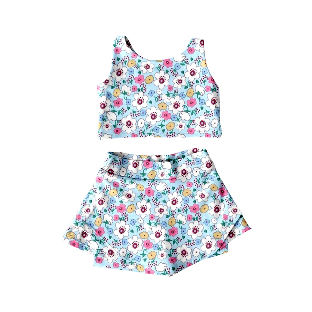 pre -order Blue flowers yoga sleeveless print girl set GSD2481