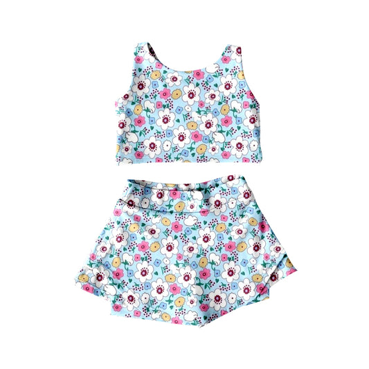 pre -order Blue flowers yoga sleeveless print girl set GSD2481