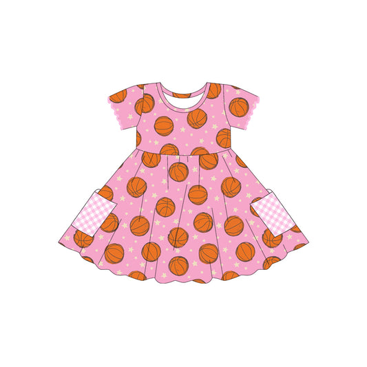 pre -order Pink baseball stars print girl dress GSD2483
