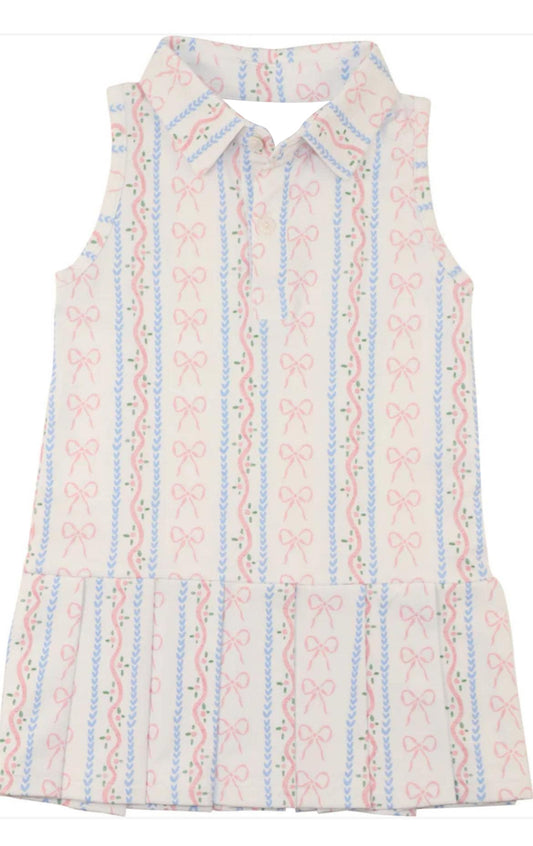 pre -order Pink bows stripe sleeveless print girl dress GSD2484
