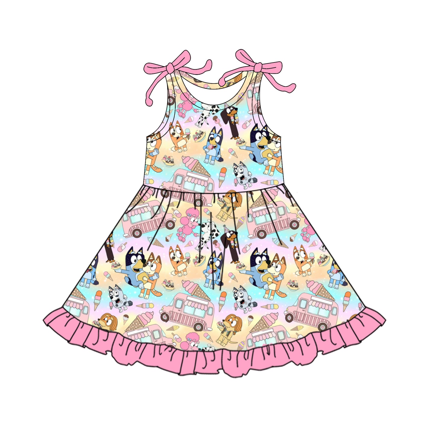 pre -order Pink cartoon print girl dress GSD2485