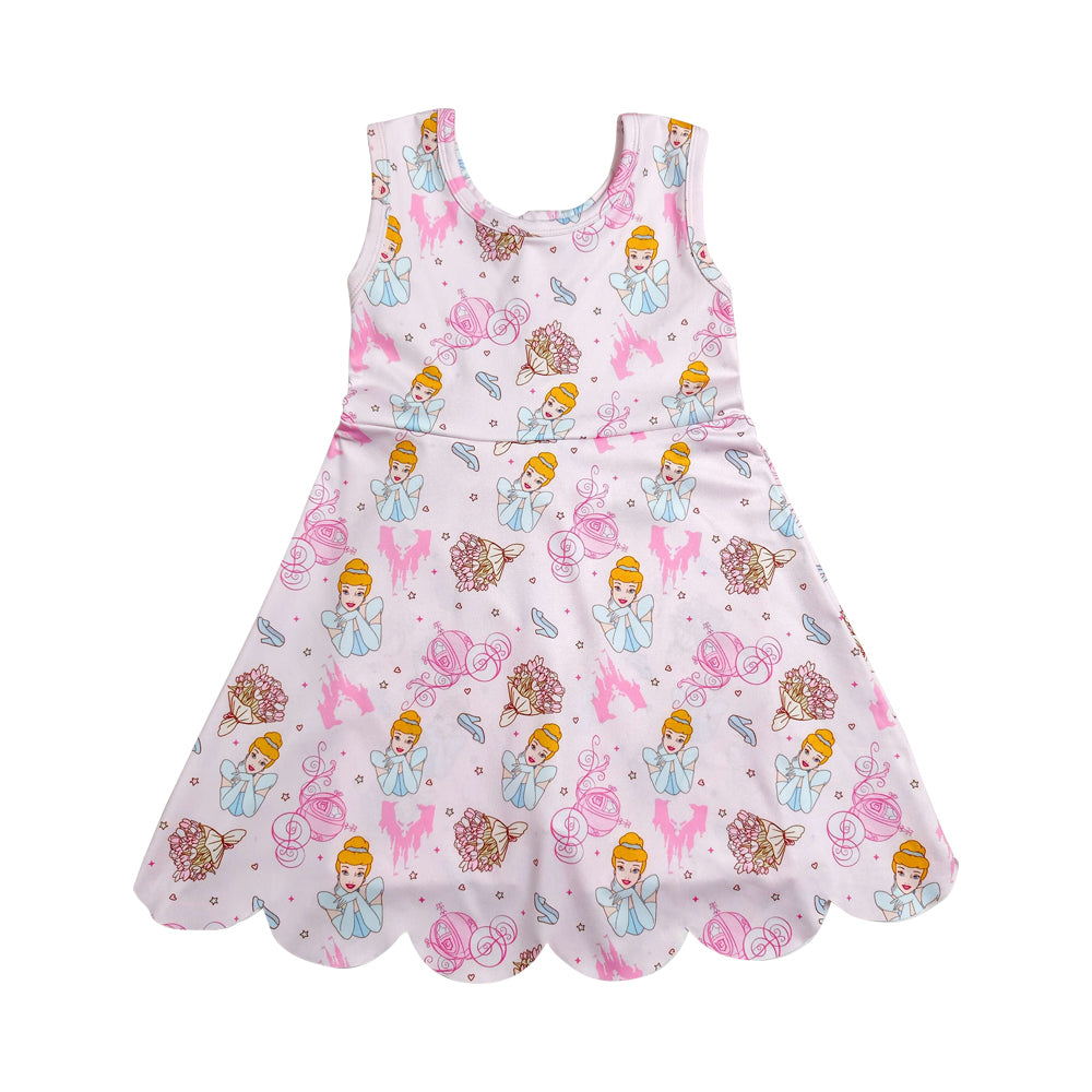 Pink Cartoon Scalloped Girls Dress GSD2489