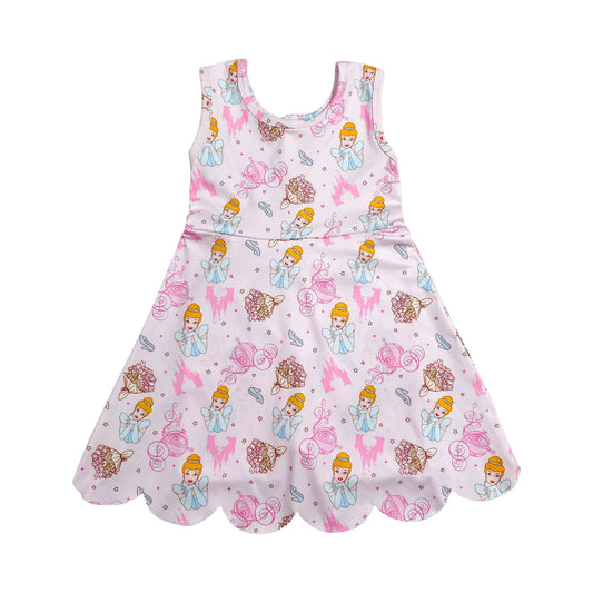 Pink Cartoon Scalloped Girls Dress GSD2489