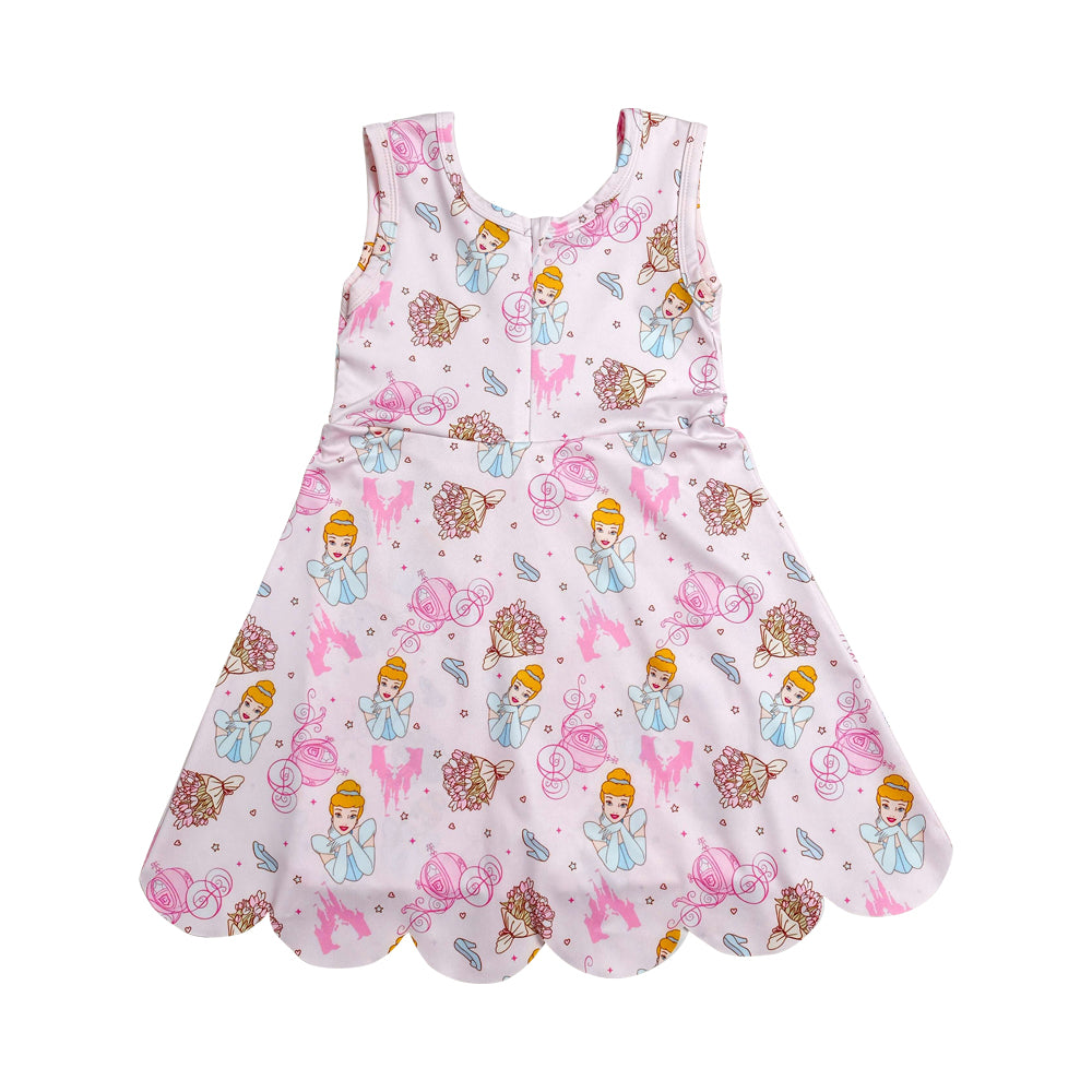 Pink Cartoon Scalloped Girls Dress GSD2489