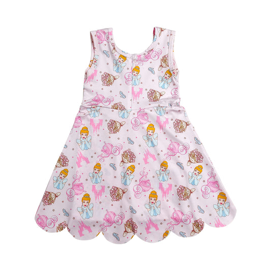 Pink Cartoon Scalloped Girls Dress GSD2489