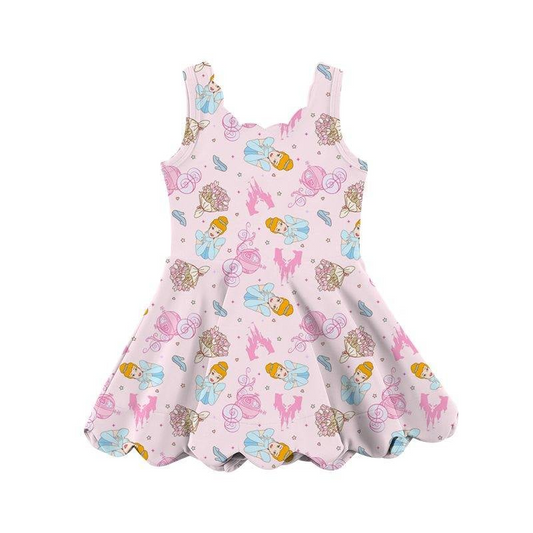 pre -order pink cartoon sleeveless print girl yoga dress GSD2489