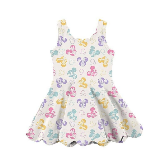 pre -order pink cartoon sleeveless print girl yoga dress GSD2490