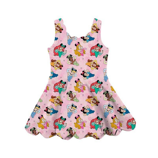 pre -order pink cartoon sleeveless print girl yoga dress GSD2491