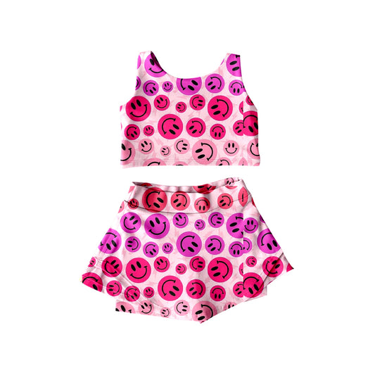 pre -order purple smile yoga sleeveless print girl set GSD2493