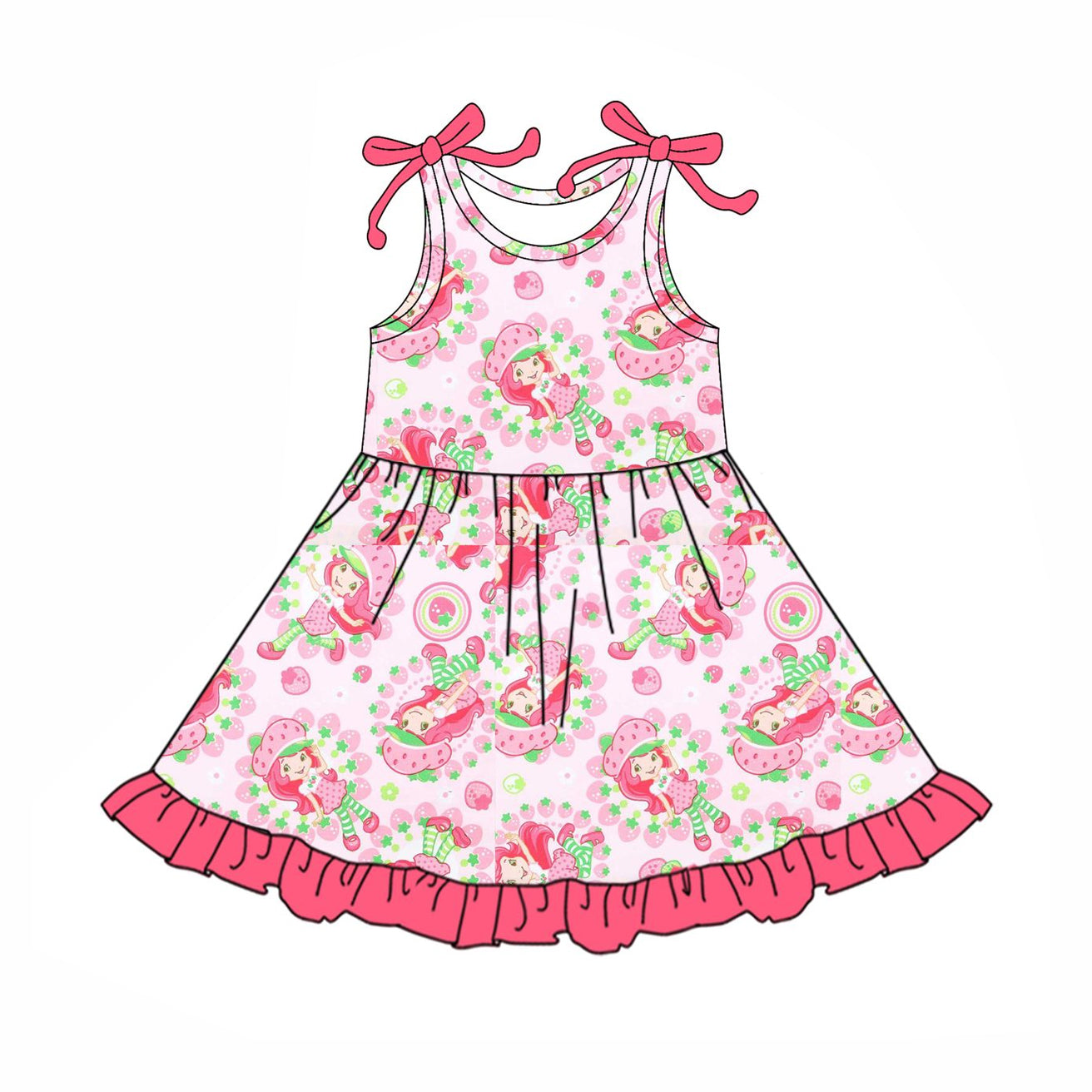 pre -order pink cartoon sleeveless print girl dress GSD2504