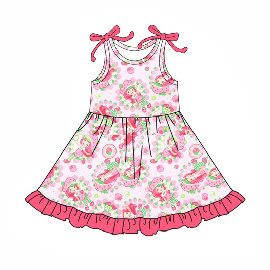 pre -order pink cartoon sleeveless print girl dress GSD2504