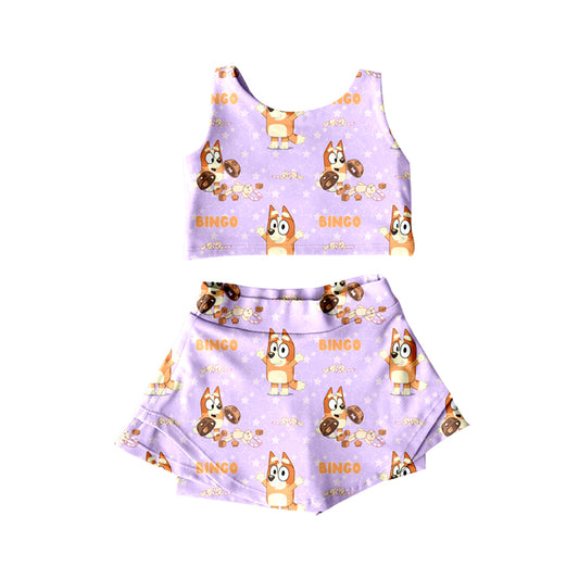 pre -order purple cartoon yoga sleeveless print girl set GSD2510
