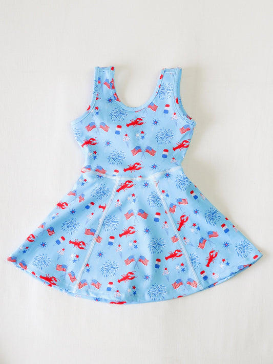 pre -order blue 4th of july  sleeveless print girl yoga dress GSD2513