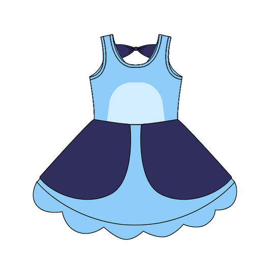 pre -order blue cartoon print girl dress GSD2515