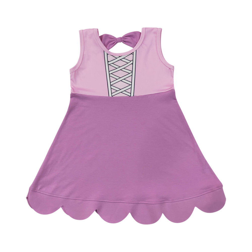 Purple Cartoon Scalloped Girls Dress GSD2518