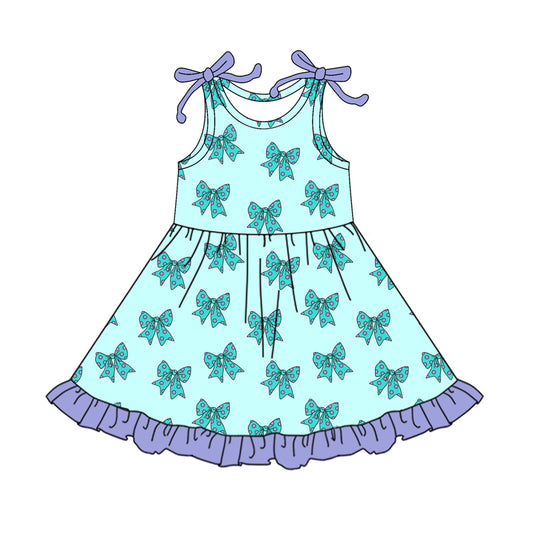 pre -order cyan bows print girl dress GSD2523