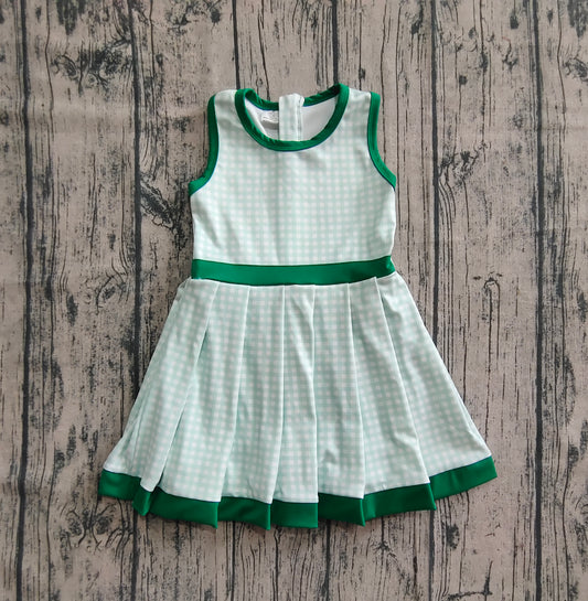 pre -order green plaid print girl sleeveless yoga dress GSD2632
