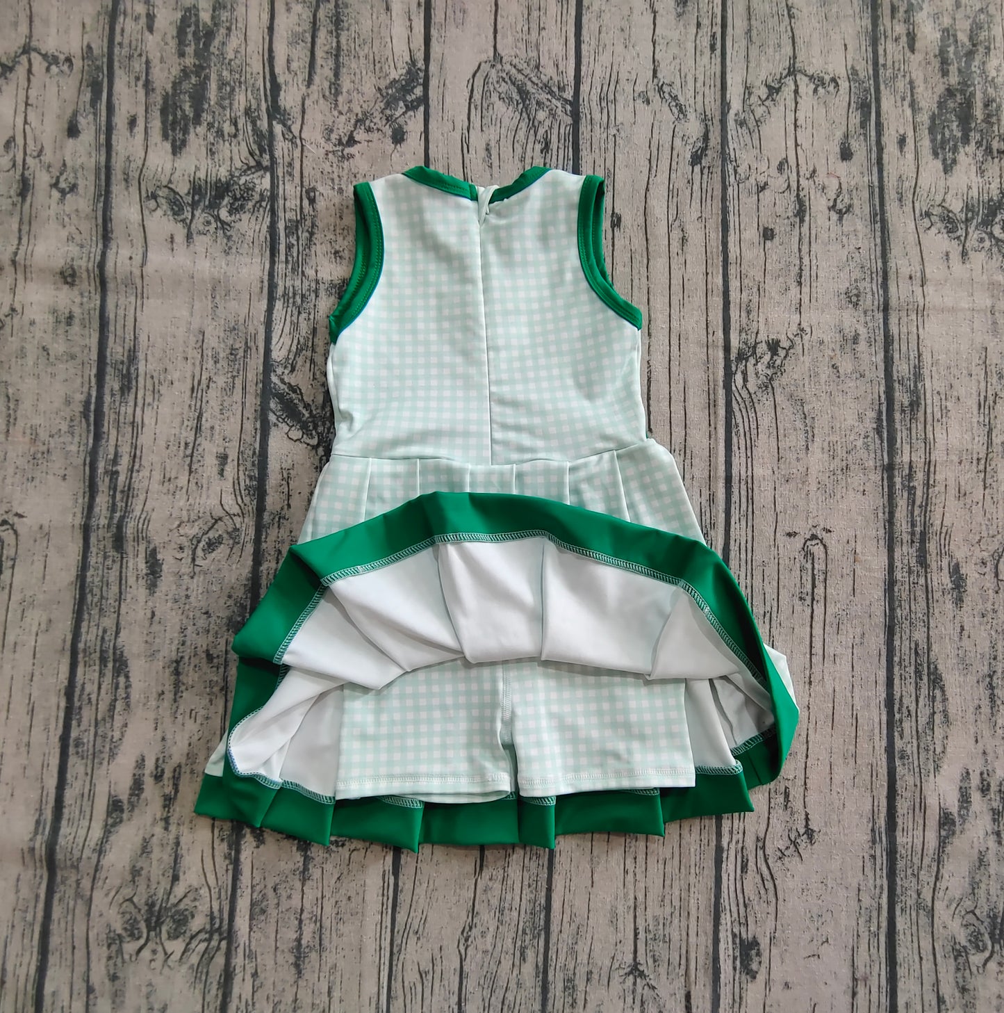 pre -order green plaid print girl sleeveless yoga dress GSD2632