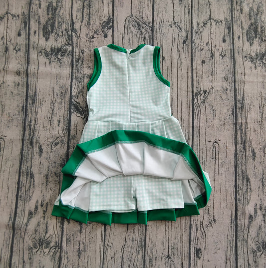 pre -order green plaid print girl sleeveless yoga dress GSD2632