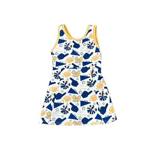 pre -order football Blue go team sleeveless Girls Dress  GSD2843