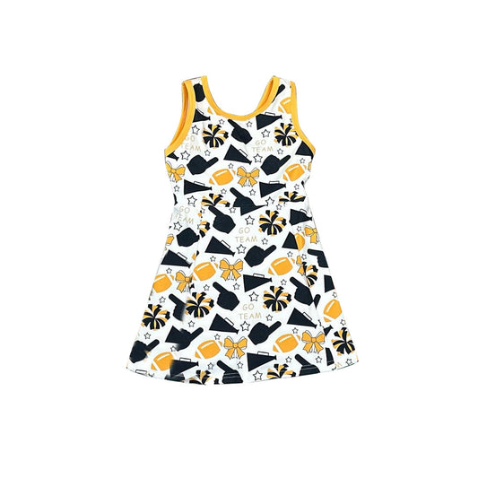pre -order football gold go team sleeveless Girls Dress  GSD2845