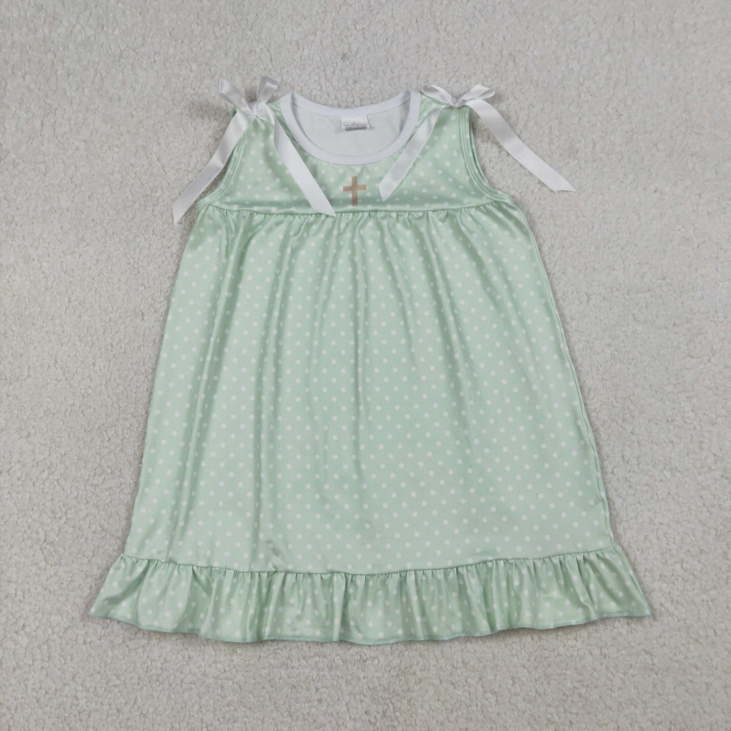 Green dot cross bow sleeveless Girls Dress GSD2860
