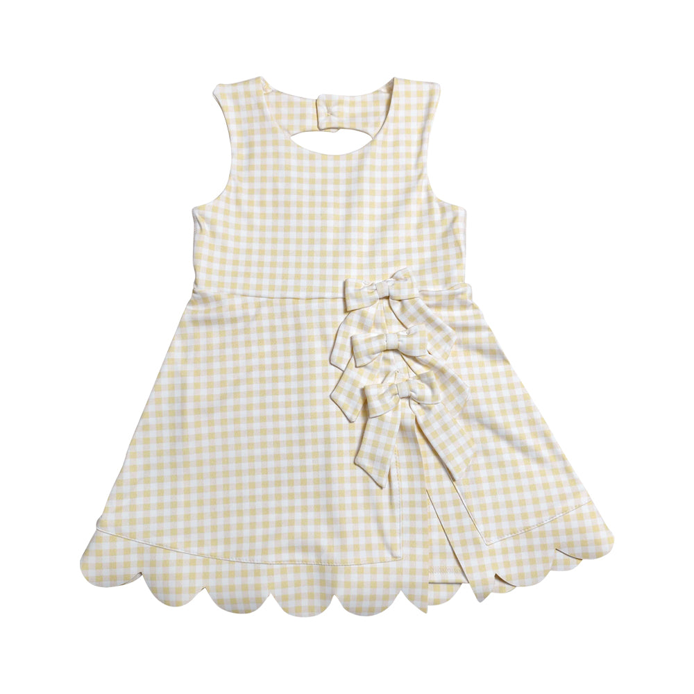 Athletic ice cream plaid with bow Girls Dress GSD3027