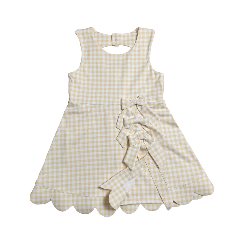 Athletic ice cream plaid with bow Girls Dress GSD3027