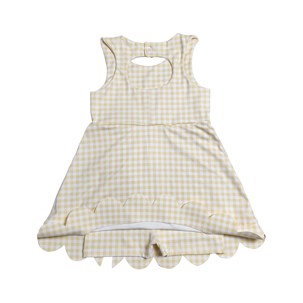 Athletic ice cream plaid with bow Girls Dress GSD3027
