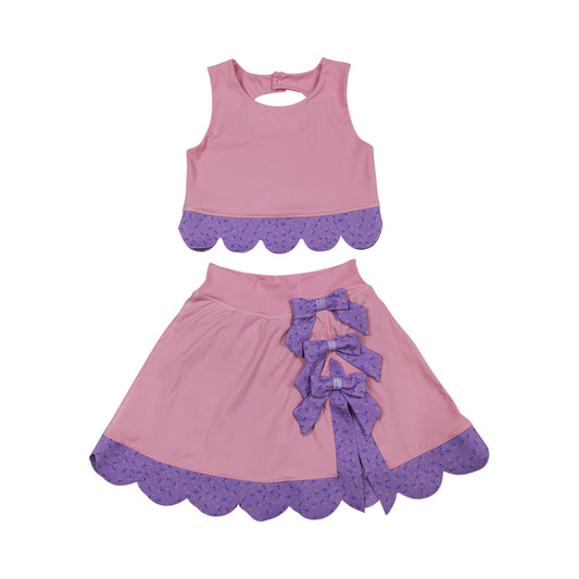 Athletic Pink Scalloped With Bow Skort Outfits GSD3319