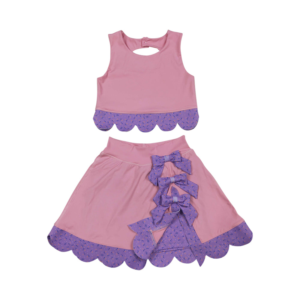 Athletic Pink Scalloped With Bow Skort Outfits GSD3319