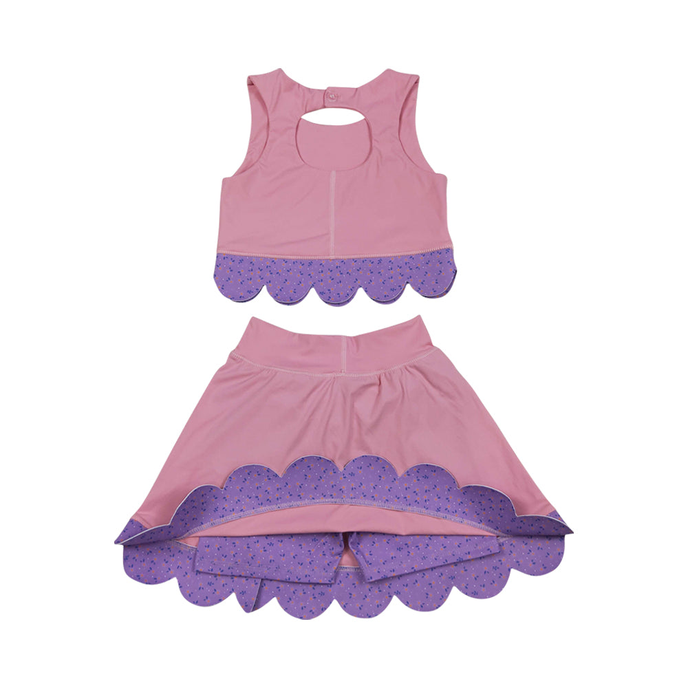 Athletic Pink Scalloped With Bow Skort Outfits GSD3319