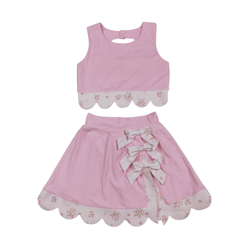 Athletic Pink Scalloped With Bow Skort Outfits GSD3321