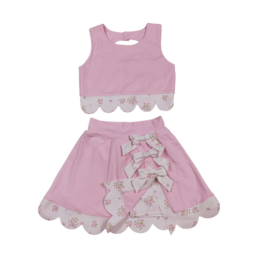 Athletic Pink Scalloped With Bow Skort Outfits GSD3321