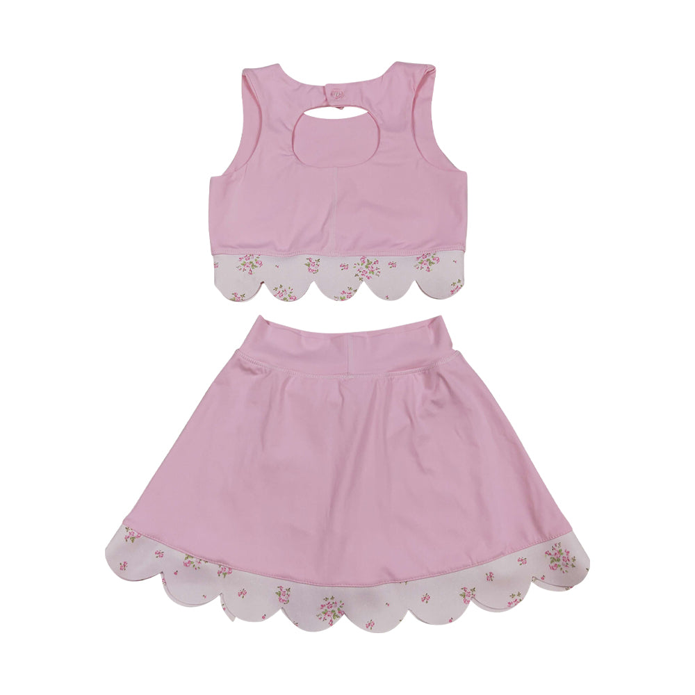 Athletic Pink Scalloped With Bow Skort Outfits GSD3321