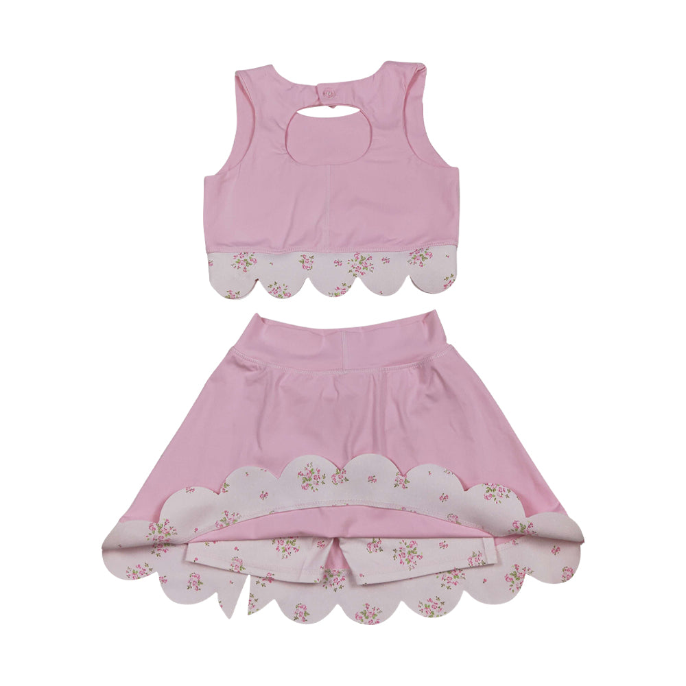 Athletic Pink Scalloped With Bow Skort Outfits GSD3321