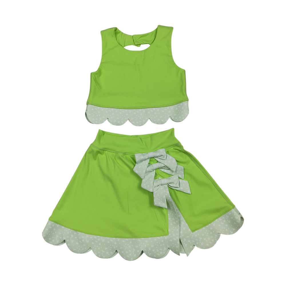 Athletic Green Scalloped With Bow Skort Outfits GSD3322