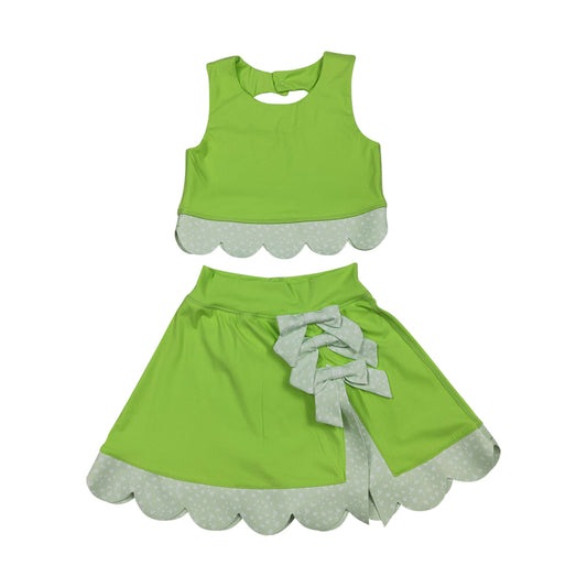 Athletic Green Scalloped With Bow Skort Outfits GSD3322