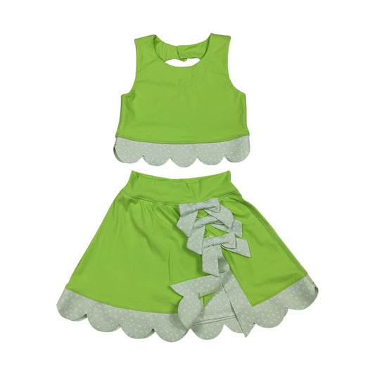 Athletic Green Scalloped With Bow Skort Outfits GSD3322