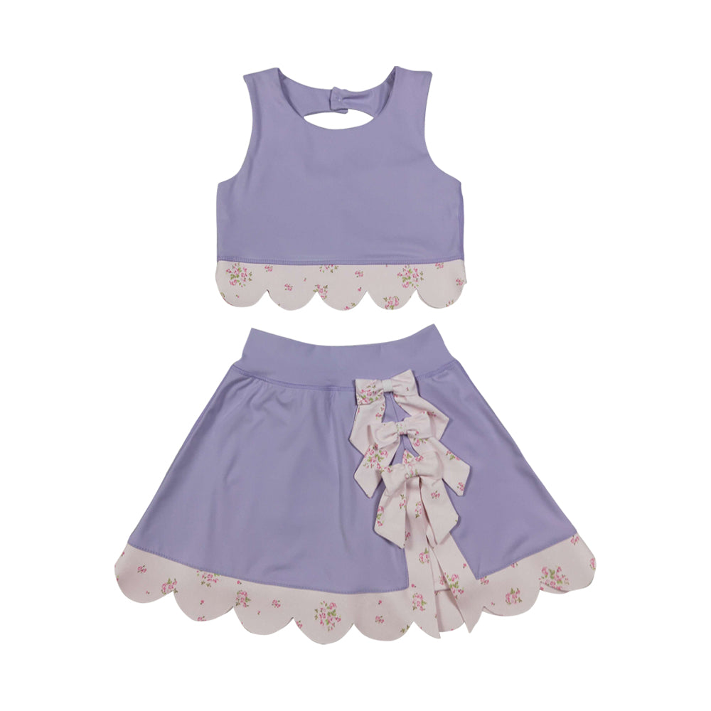Athletic Purple Scalloped With Bow Skort Outfits GSD3323
