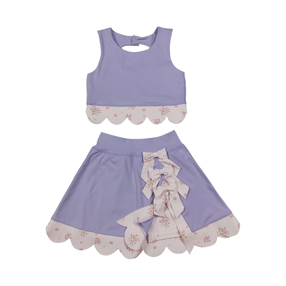 Athletic Purple Scalloped With Bow Skort Outfits GSD3323