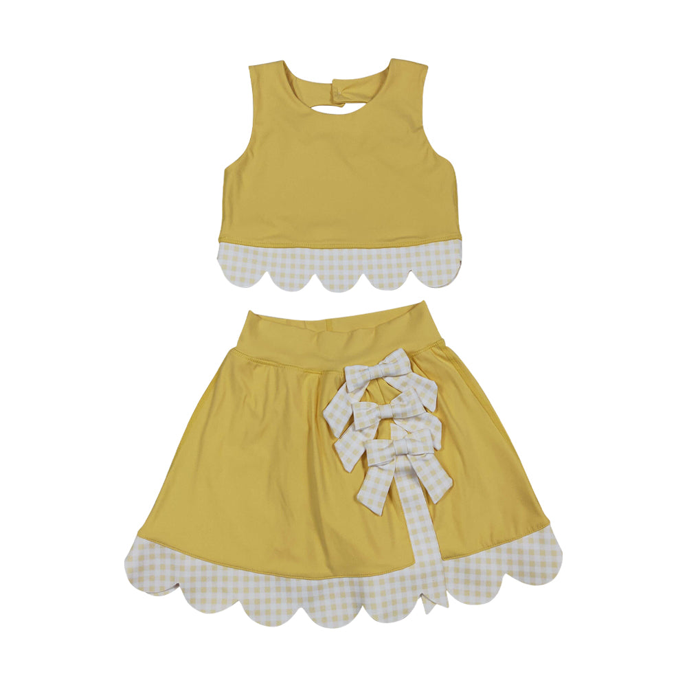 Athletic Mustard Scalloped With Bow Skort Outfits GSD3324