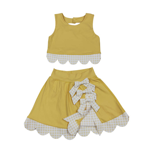 Athletic Mustard Scalloped With Bow Skort Outfits GSD3324