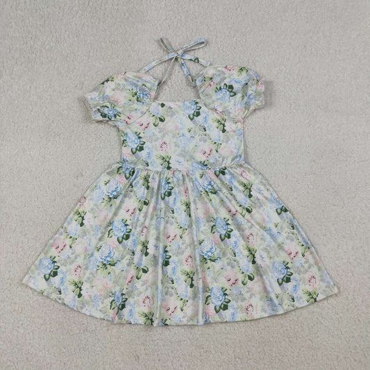 Blue flower Girls Short Sleeve Dresses GSD3615