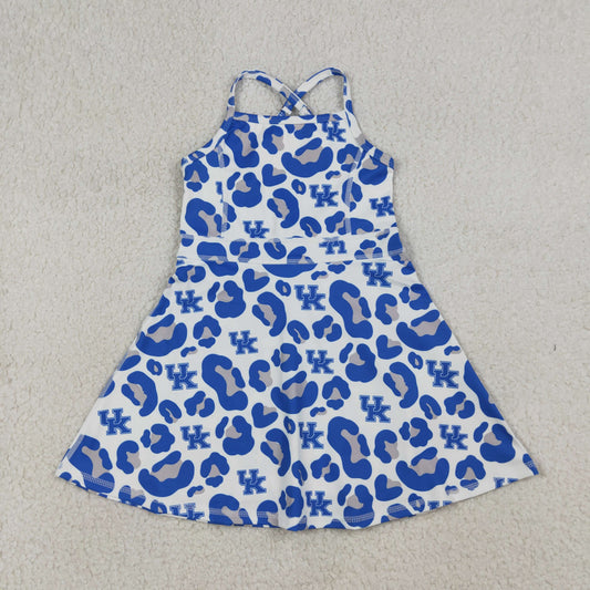 UK Blue Leopard print sleeveless girls dress GSD3630