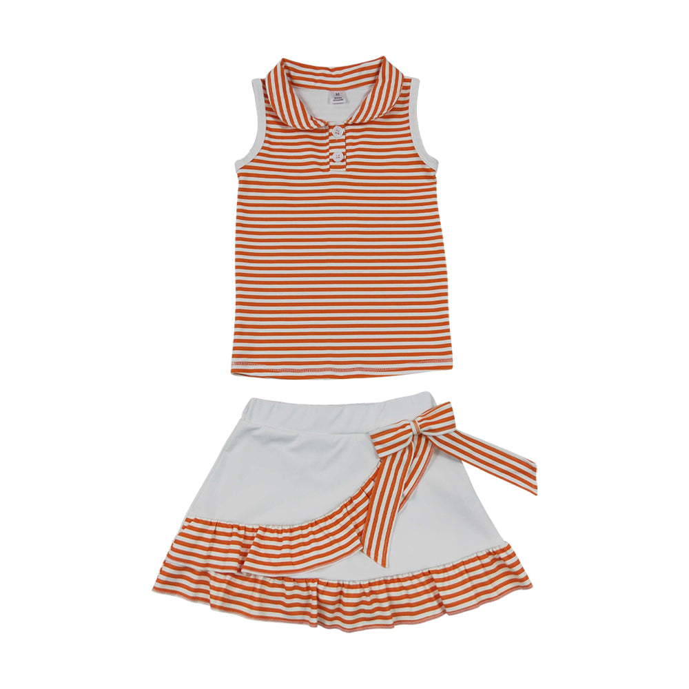 Athletic Orange striped sleeveless Skort Outfits GSD3663