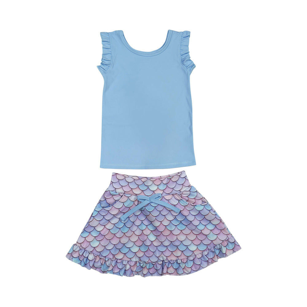 Blue Sleeveless Scale Pattern athletic Set GSD3775