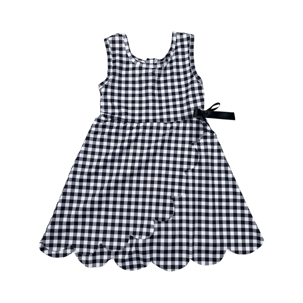 Black plaid Scalloped Girls Dress GSD3777