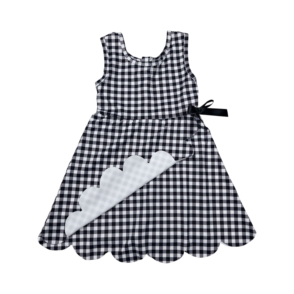 Black plaid Scalloped Girls Dress GSD3777